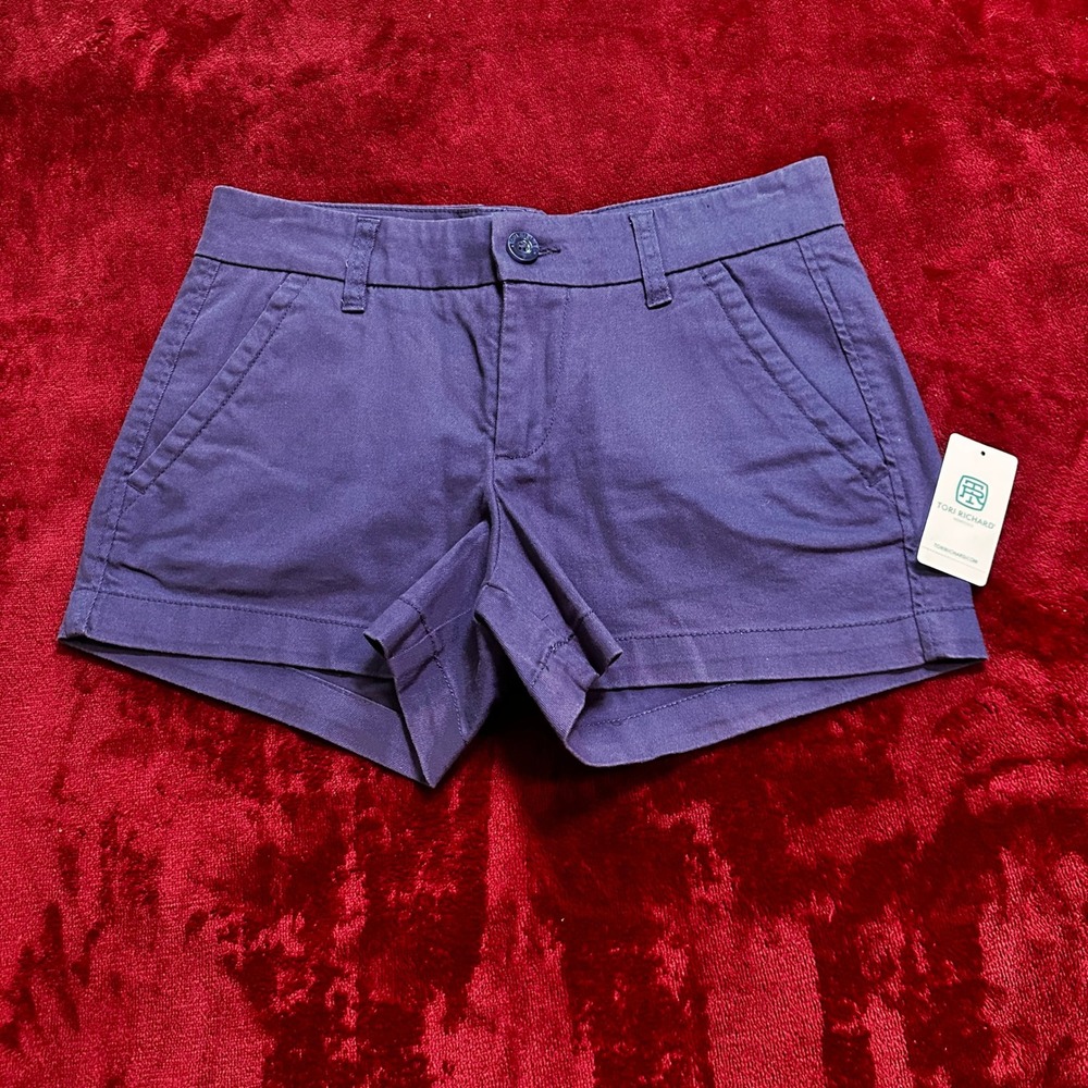 Tori Richard Sandi Denim Twill Shorts Navy Blue Pineapple Logo Size 2 NEW - Picture 1 of 8